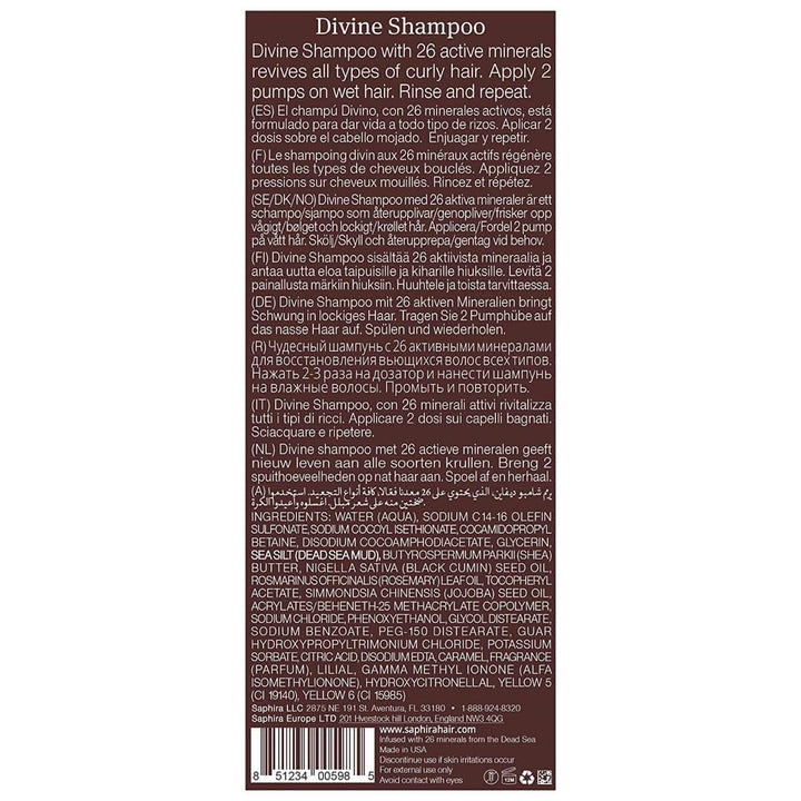 Saphira Divine Shampoo Ingredients – African Shea Butter, Black Seed Oil and 26 Healing Minerals