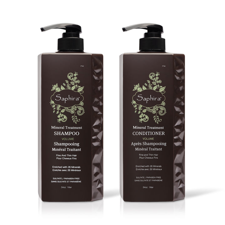 Saphira Mineral Treatment Shampoo & Conditioner for Fine and Thin Hair, 34 oz